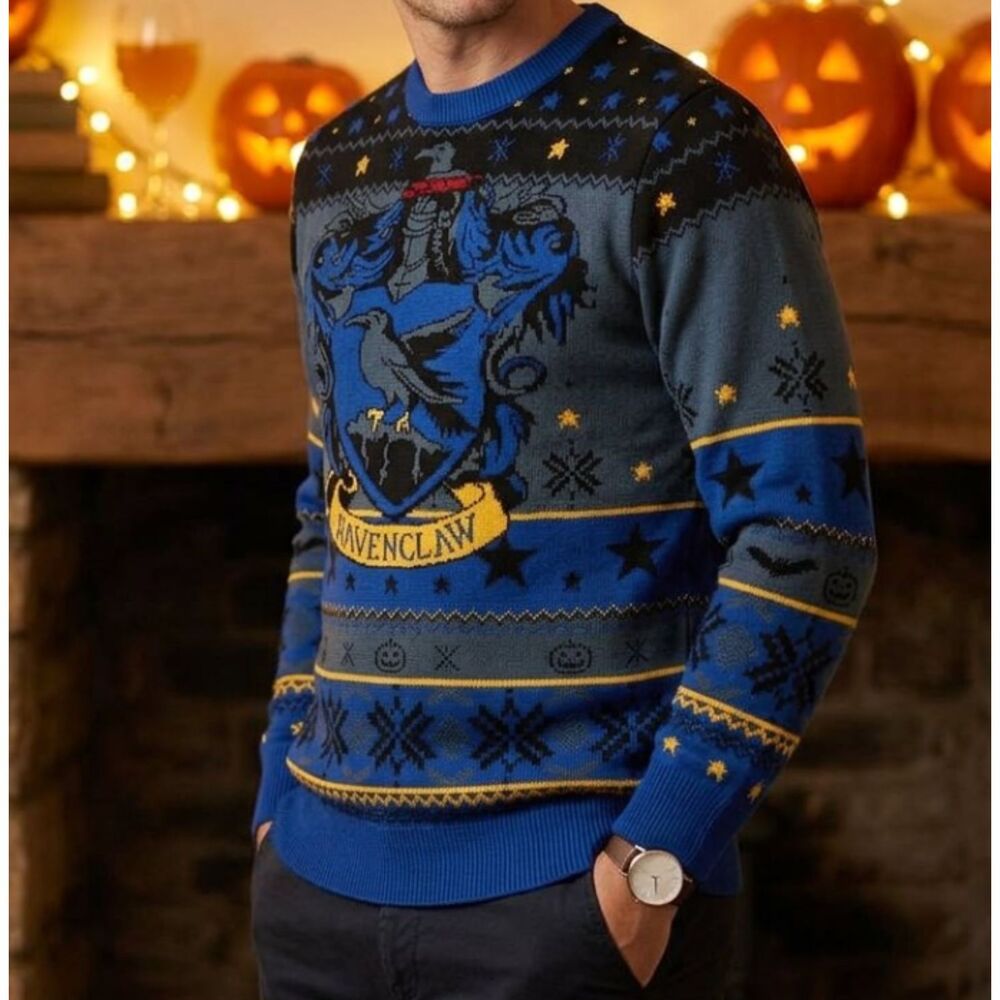 Harry Potter Wizarding World Ravenclaw Ugly Christmas Sweater Blue Adult Size Sm